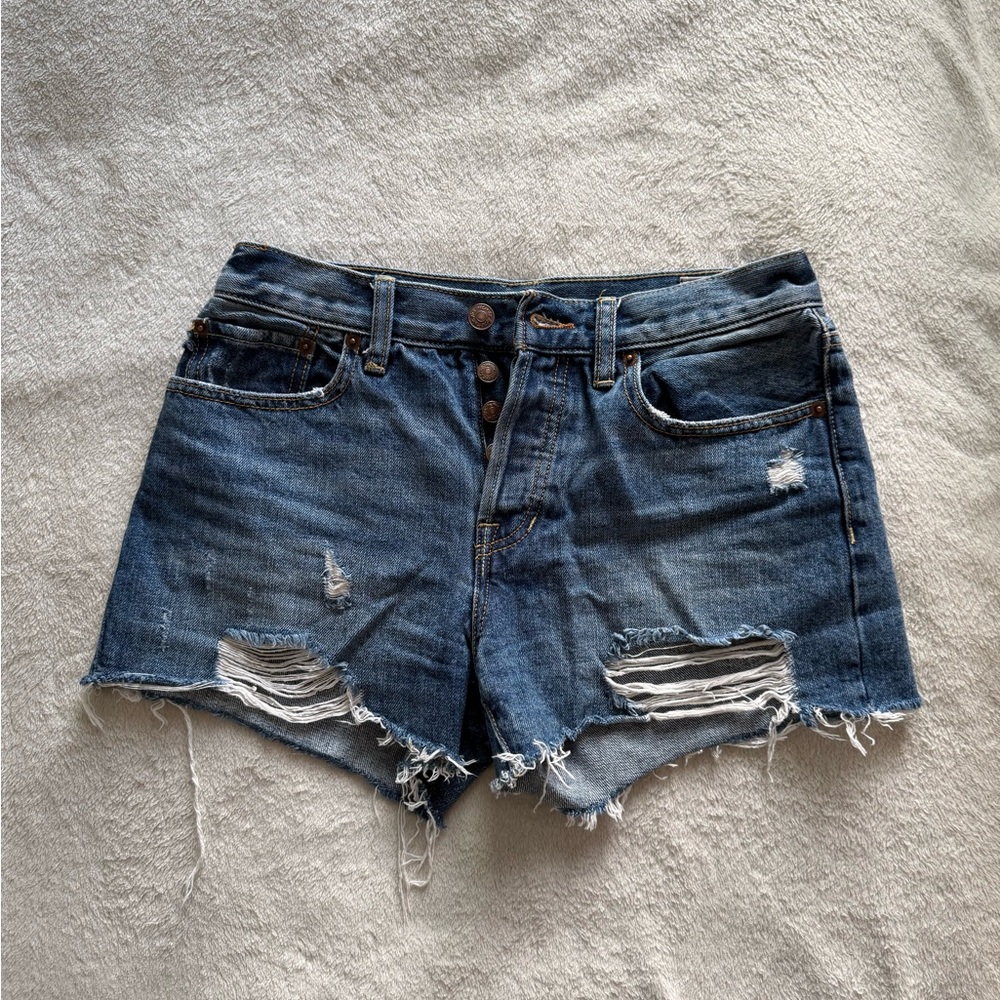 We The Free Blue Distressed Jean Shorts